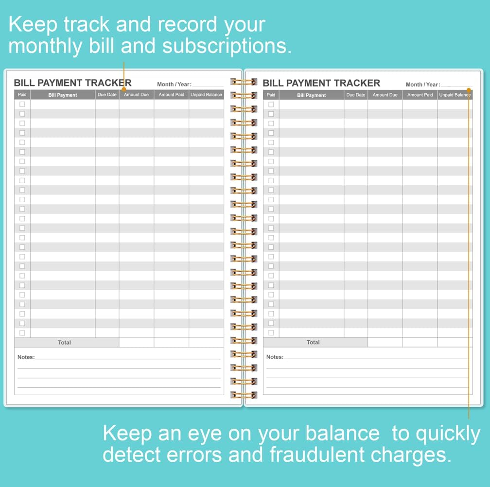 Bill Payment Tracker Notebook - Monthly Bill Organizer & Planner for Personal Budgeting Financial, Payments Checklist Organizer, 5.8" x 8.5", Teal Floral