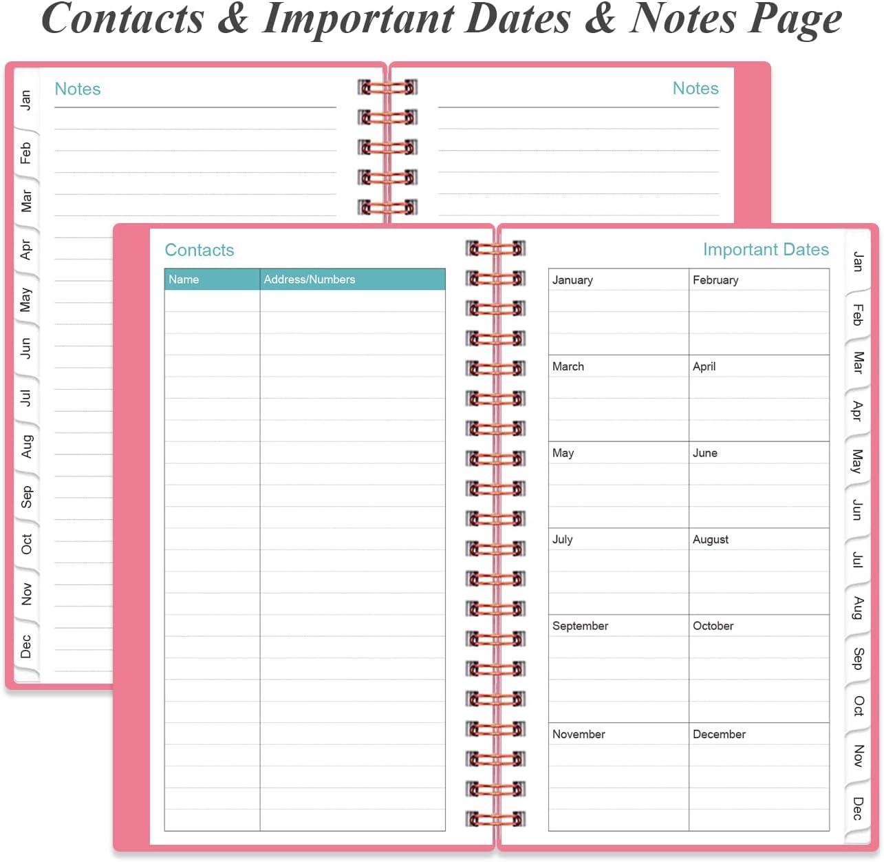 2025-2026 Pocket Planner/Calendar - 2025-2026 Planner from July 2025 - June 2026, Planner 2025 with 12 Tabs, Twin-Wire Binding, Inner Pocket, 3.75" x 6.75, Pink