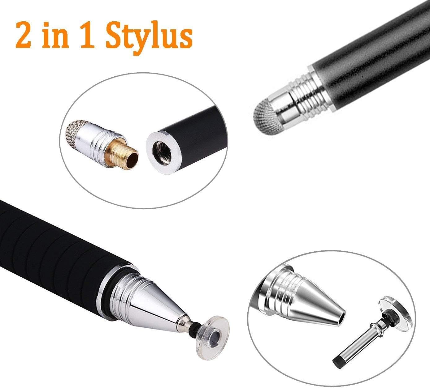 Mixoo Stylus Pen for Touchscreen, 2-in-1 Disc and Fiber Tip Sensitivity and Precision, Stylus for iPad, iPhone Tablet Phone Chromebook All Touch Screens Devices, Black