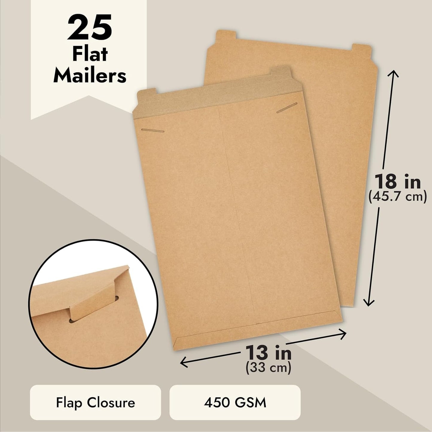 Juvale Flat Cardboard Art Mailers - 13 x 18 In, Brown, Pack of 25, 450 GSM - Poster Flat Mailers for Photos, Documents & CDs