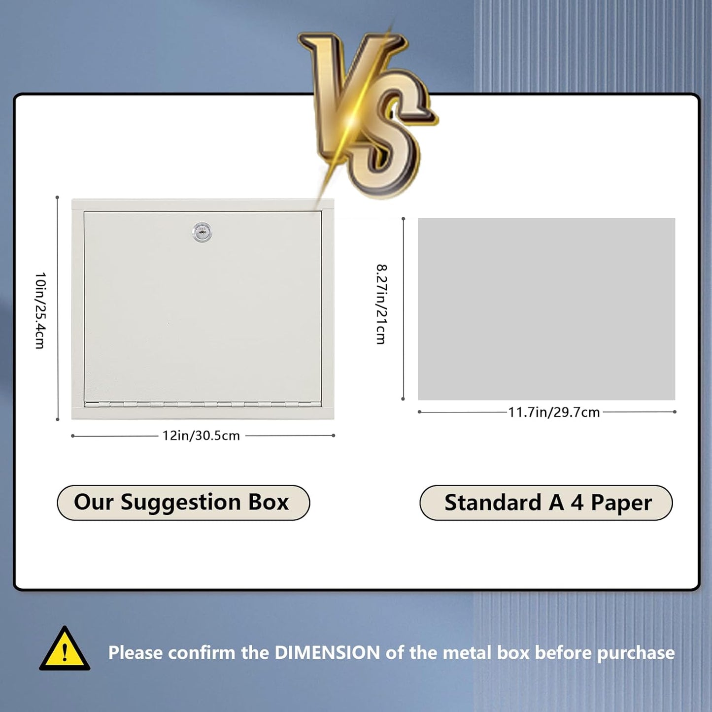 KYODOLED Suggestion Box with Lock and Slot, Wall Mounted Small Mailbox for Office, Key Drop Box with 50 Free Suggestion Cards, Safe Lock Box, Ballot Box, Donation Box, 3W x 10H x 12L Inch White
