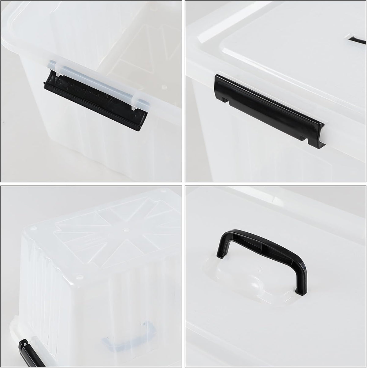 Set of 4 Storage Bins with Latch Lids, Clear Plastic Storage Box with Handle, 18 L