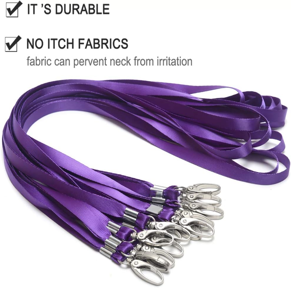 50 Pcs Lanyards Purple Lanyard for Id Badges Nylon Lanyard Bulk Clip Swivel Hook for Office Id Badges Key Chains