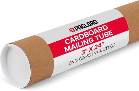 3" x 24" Reinforced Kraft Paper Mailing Tube, Pack of 1 Tube with 2 Caps – Secure USPS Approved Poster Tube – Cardboard Tube for Shipping and Storing Posters, Prints, Artwork, or Documents