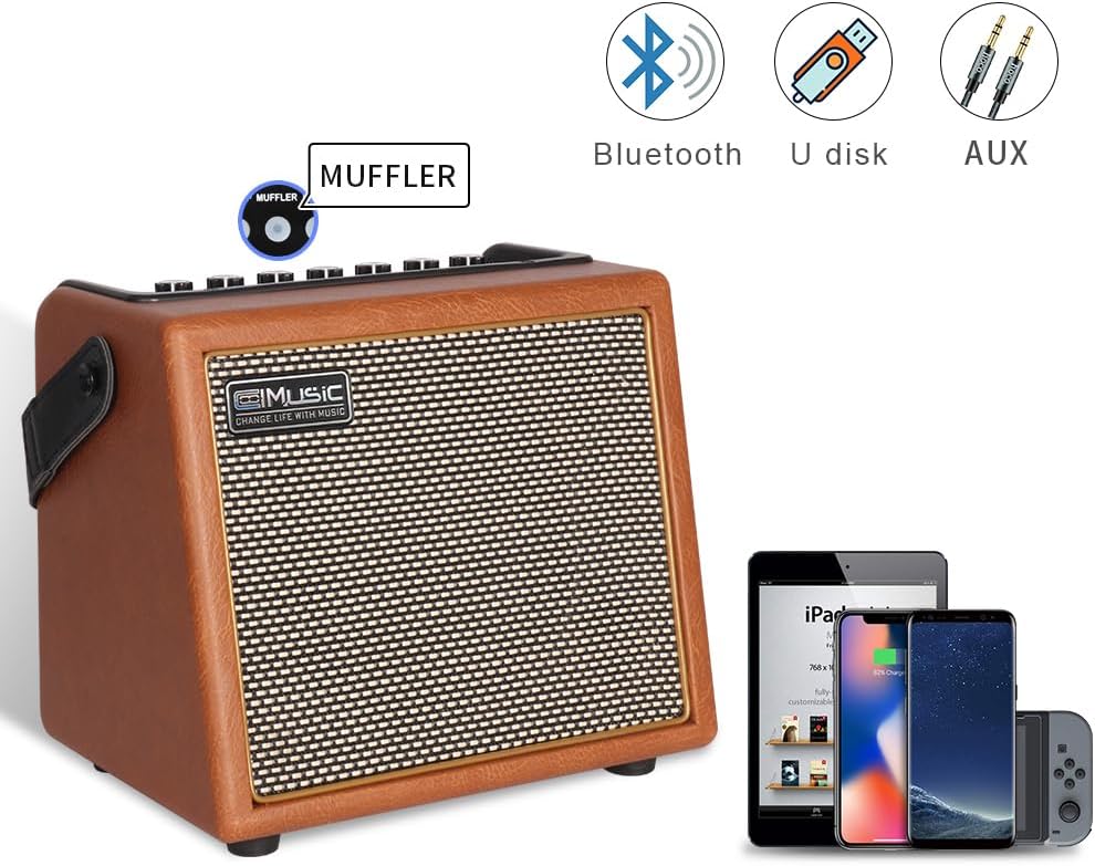 Coolmusic Professional Karaoke Machine Guitar Amplifier with 1 Microphone, Portable Bluetooth Speaker with OTG Supports USB, AUX, Rec, TWS, Part， PA System for Adults/Children