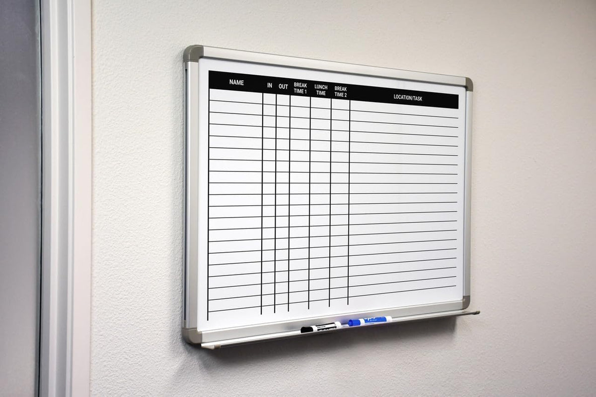 Lunch and Break in/Out Dry-Erase Scheduling Whiteboard 36" x 24"