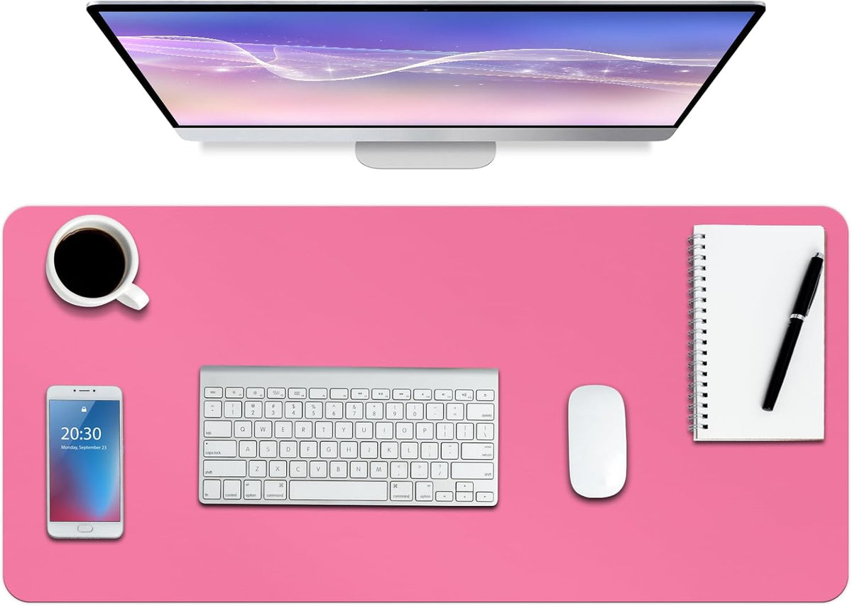 Boutilon Leather Desk Pad Protector,Non-Slip Mouse Pad,Laptop Desk Pad,Office Mouse Mat,Waterproof Leather Desk Blotter,Desk Writing Pad for Office and Home (L-Rose Pink,35"x 17")