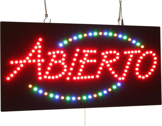 Abierto Sign, 24"x12", 60x30cm, TOPKING, LED, Neon, Florescent, Signage, Signboard, Display, Billboard, Screen, Grand Opening, Gift