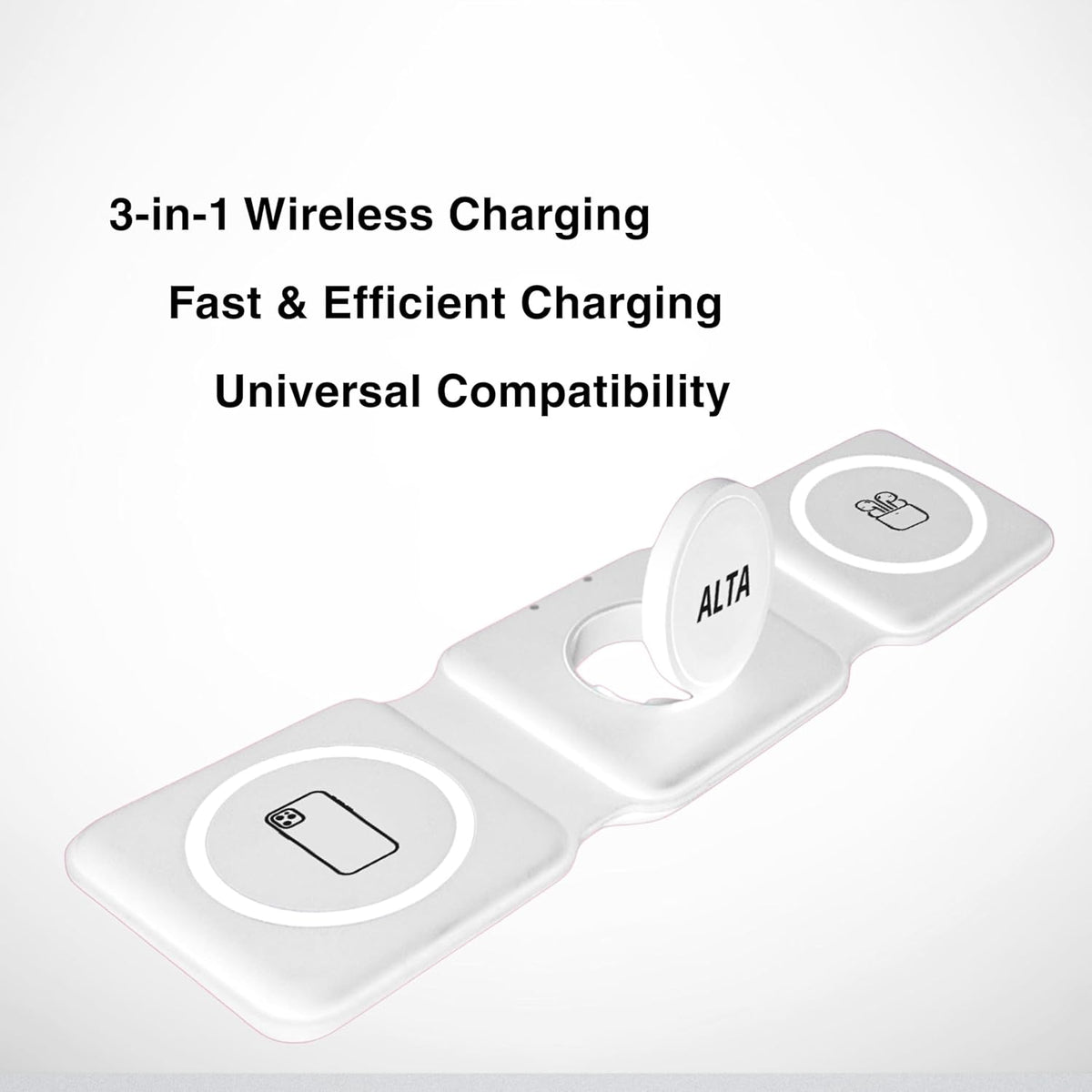 3-in-1 Magnetic Wireless Charger for iPhone, Apple Watch & AirPods – Fast Charging Station, Foldable Dock for Travel & Desk, Compatible with All iPhone Models, with 20W Adapter
