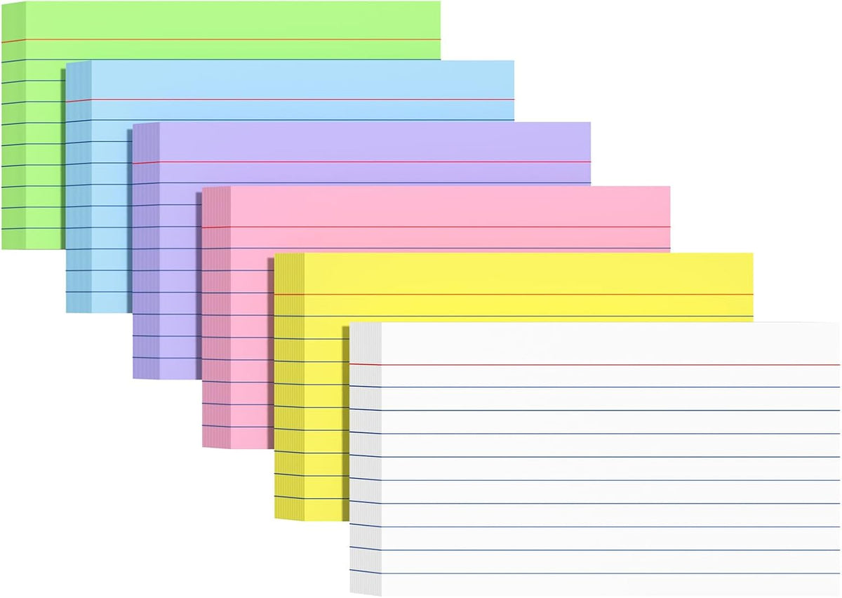Index Cards 3 X 5, 300 Count, Colored Flash Cards For Studying, Lined Flashcards Notecards, Study Card, Ruled Front And Blank Back, Heavy Note Cards For Office, Home And School
