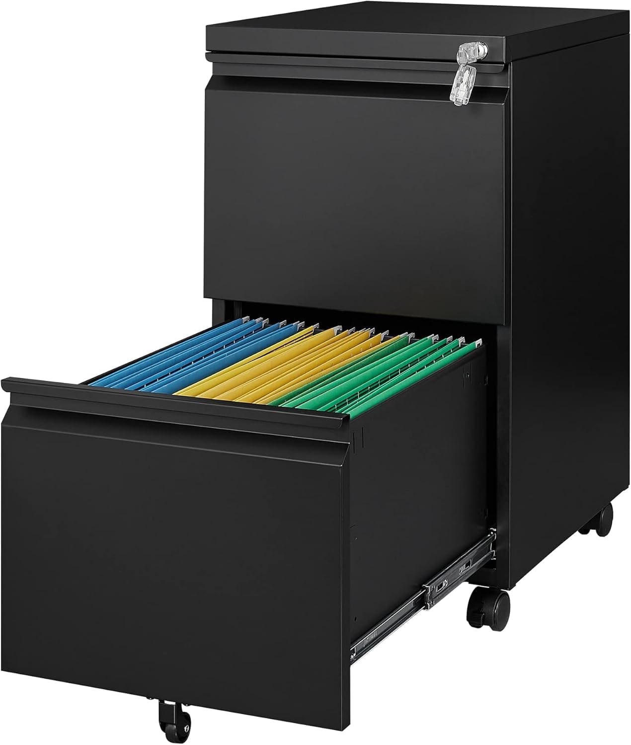 Letaya 2 Drawer Mobile File Cabinet with Lock, Under Desk Metal Rolling Filing Cabinets for Home Office Organizer Letters/Legal/A4 (Black- Requires Installation)