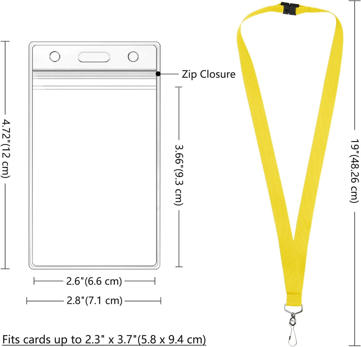 12 Pack Yellow Breakaway Lanyards with Waterproof Badge Holders, Metal Hook, Polyester Neck Straps for ID Cards, Events, Office, and Schools