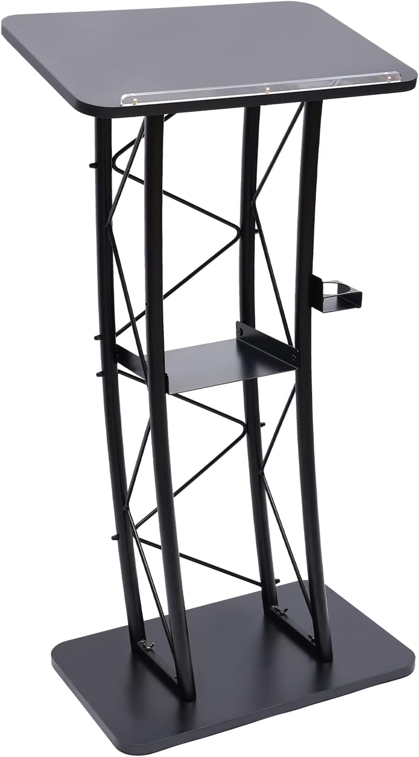 YIYIBYUS Curved Podium Stand Metal Black Pulpit Lectern for Speeches, Opening Ceremonies, Celebrations and Other Occasions 1.2m Height,Countertop Size 60x40cm,Easy Assembly Required