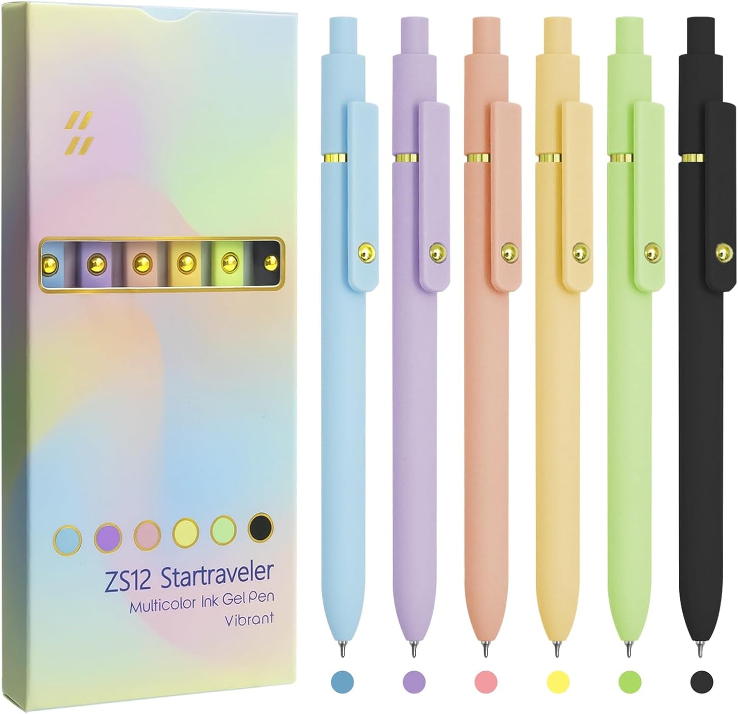 Colored Pens, 6 Pcs Colorful Pens Fine Point Smooth Writing Pen, 0.5mm Colored Ink Gel Pen for Journaling Note Taking Planner, School Supplies Gifts for Nurse Teacher (6 Pcs Gold Vibrant)