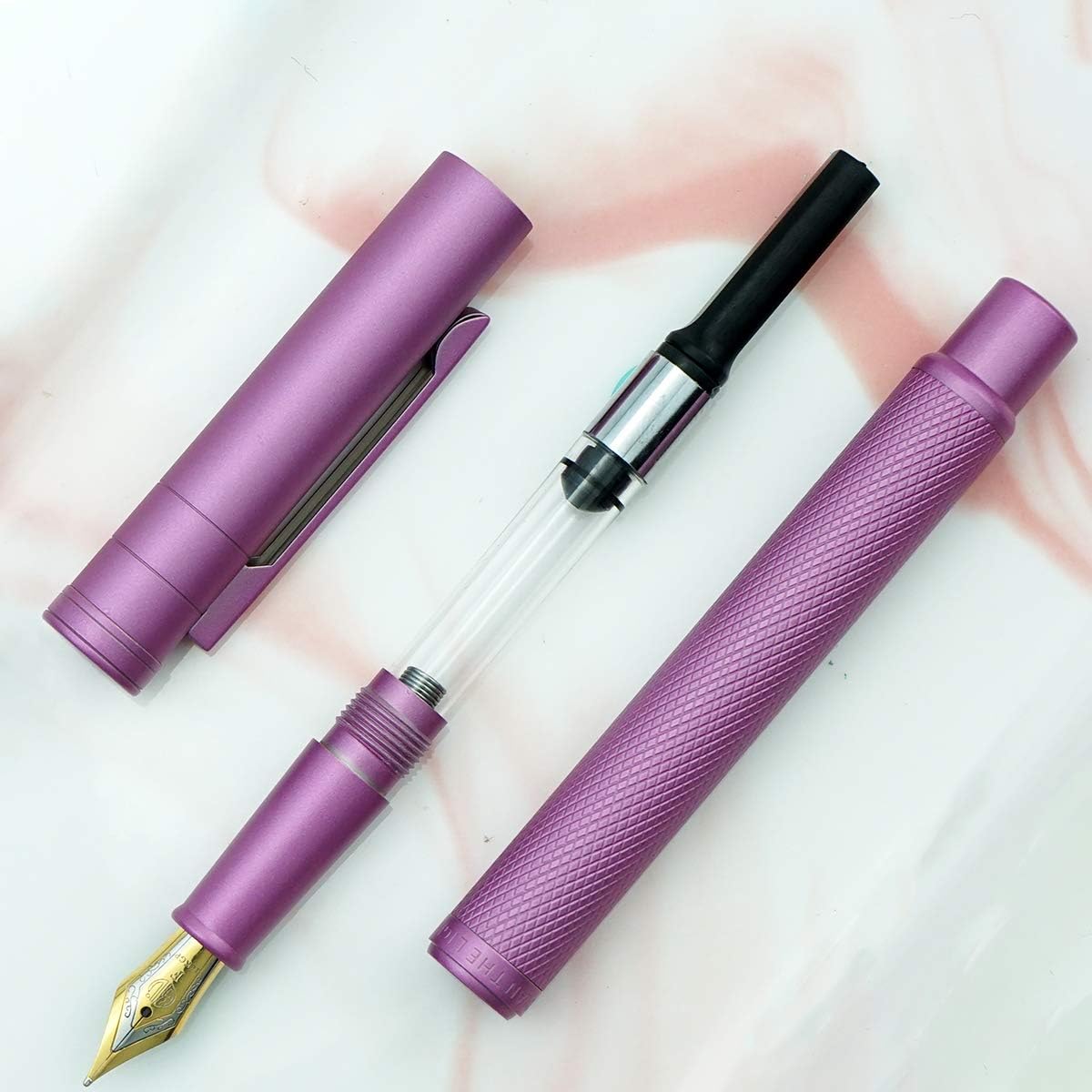 Asvine Pink Forest Fountain Pen Fine Nib, Classic Design with Converter and Metal Pen Case, The Light of Hope Serise