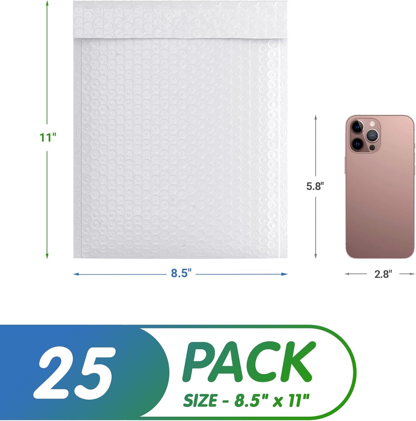 White Poly Bubble Mailers Self Seal, 8.5 x 11 Inch. Pack of 25 Bubble Packaging Envelopes for Shipping. Durable Padded Envelopes Waterproof. Self Seal Padded Mailers. Shipping Packages