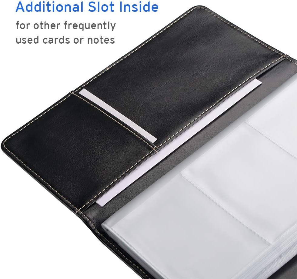 Sooez Leather Professional Business Card Book Holder Organizer, 240 Capacity Credit Card Booklet, PU Name Cards Holder Storage File for Men Women, 7.7 x 4.5 Inch, Black