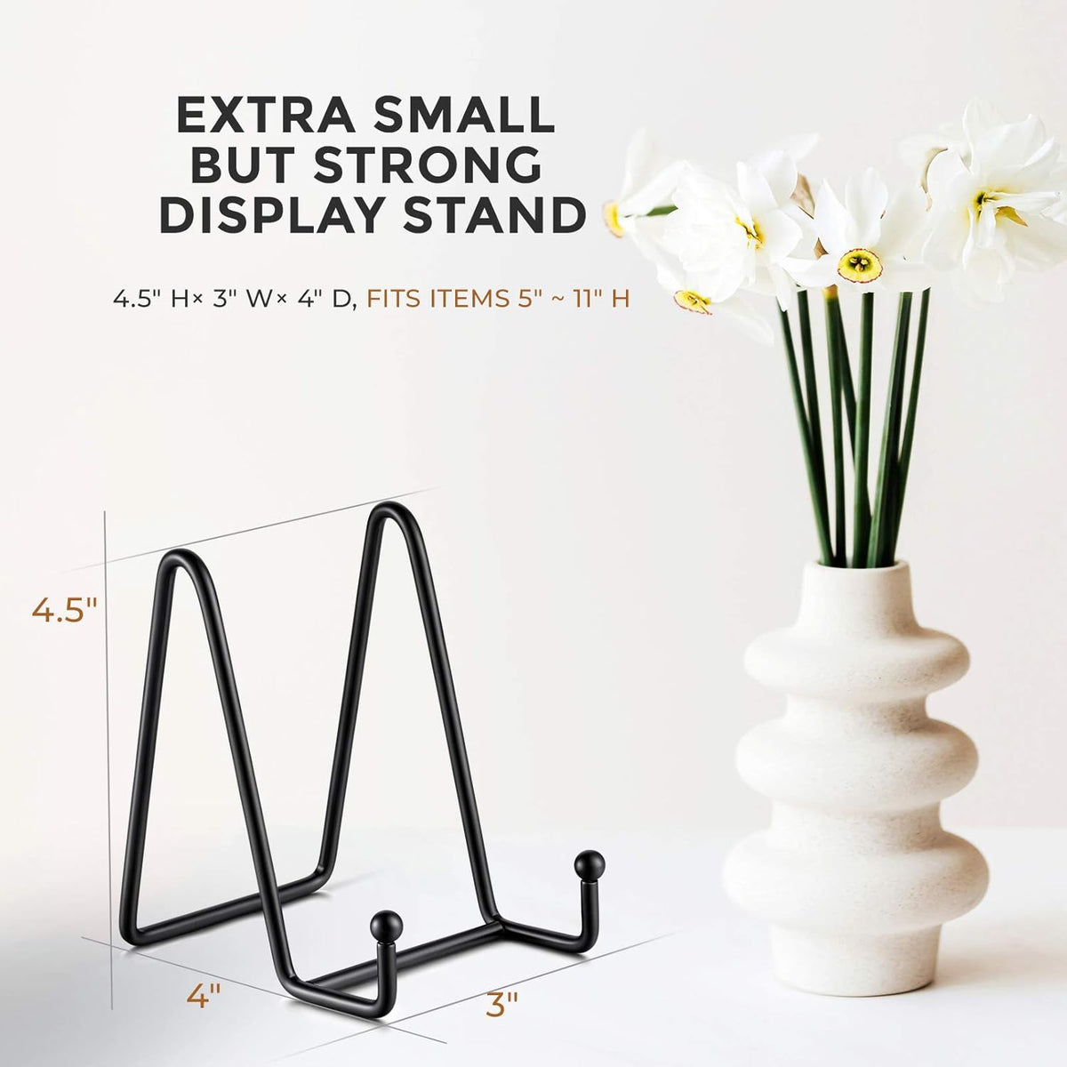 TR-LIFE Plate Stands for Display - 4.5 Inch Plate Holder Display Stand + Metal Frame Holder Stand for Picture, Decorative Plate, Book, Photo Easel