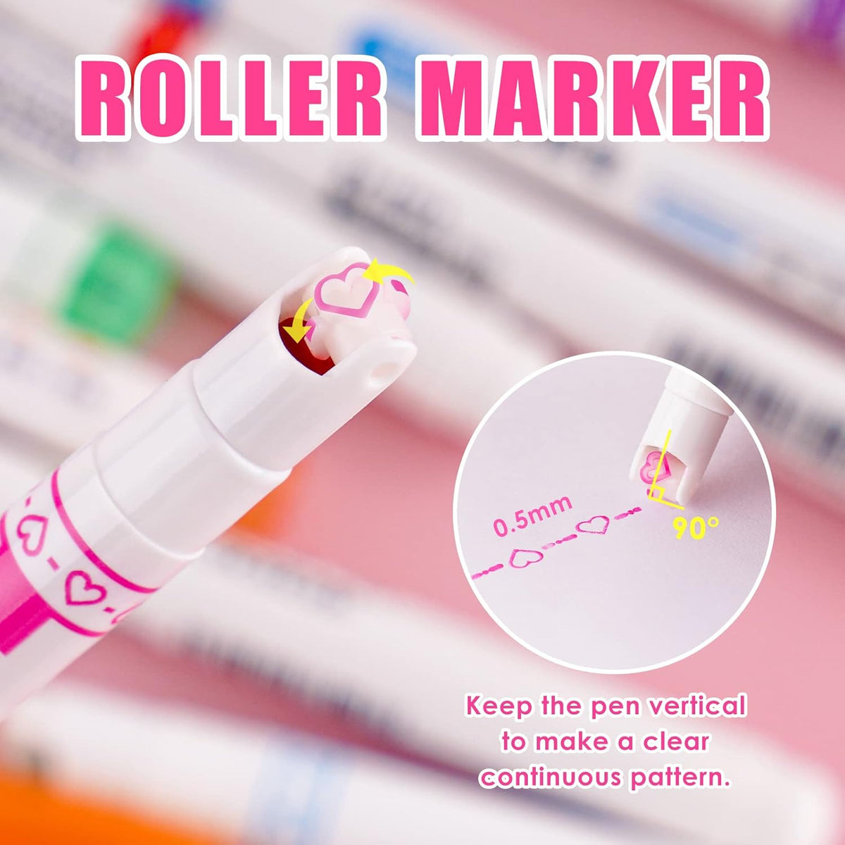NiArt Roller Markers 12-Pack Curve Line Highlighter Pens with Scroll Wheel, 8 Curve Pattern Shapes and 8 Assorted Colors for Scrapbooking, Note Taking, DIY Art, Office and School Use