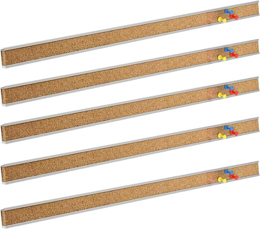Corksidol Bulletin Bar Strip, Cork Board, Cork Strips, 36" x 1", Classroom, Office, Walls, Cubicle, Aluminum Frame,5 Pack, Silver