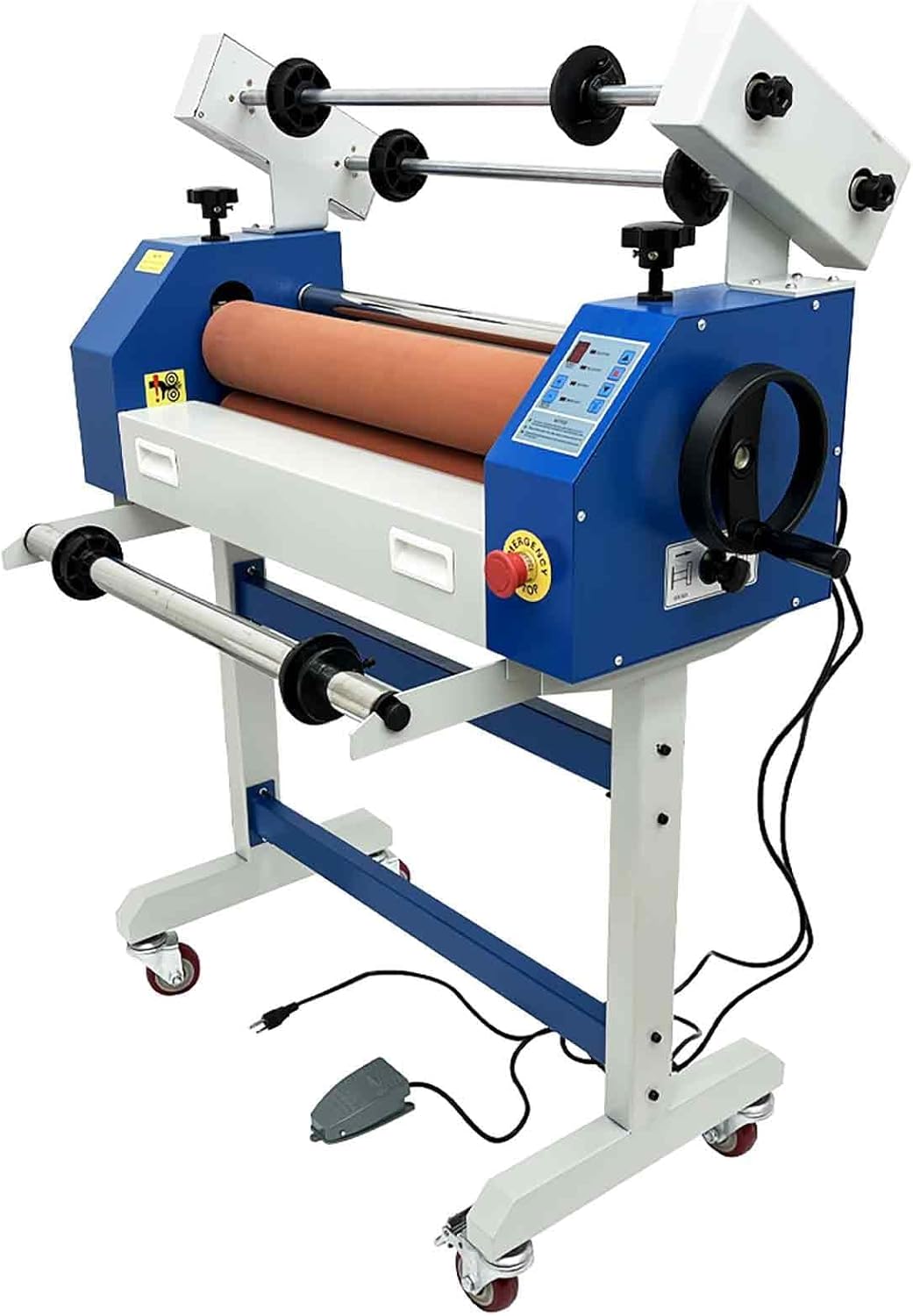25in(635mm) 110V Semi-auto Cold Laminating Machine with Soft Rubber Roller, Electric/Manual, Adjustable Speed Laminator with Foot Pedal, 1" Maximum Laminating Thickness