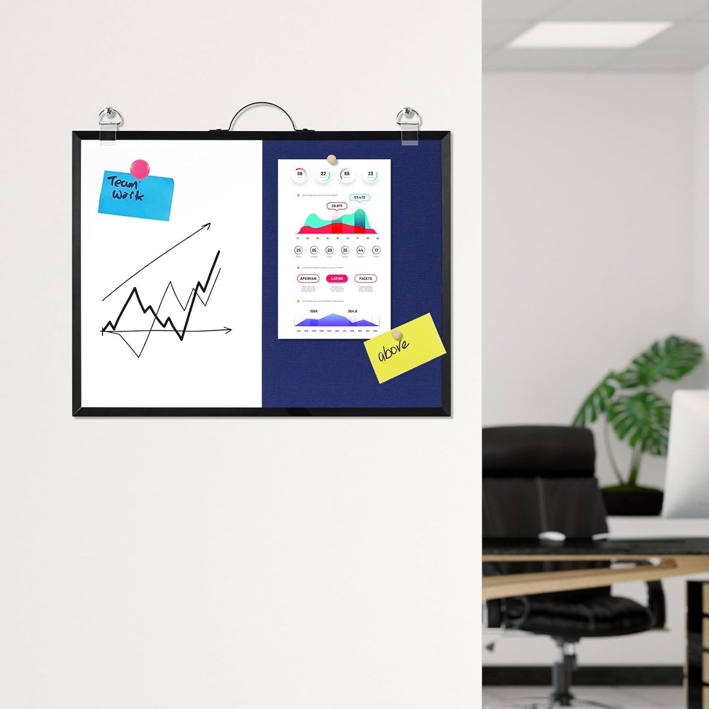 White Board Linen Bulletin Board Combo, 16"x12", Double-Sided Magnetic Dry Erase Cork Board for Walls, Aluminum Frame Small Pin Board with Handles for Home, Office, School, Dark Blue Felt