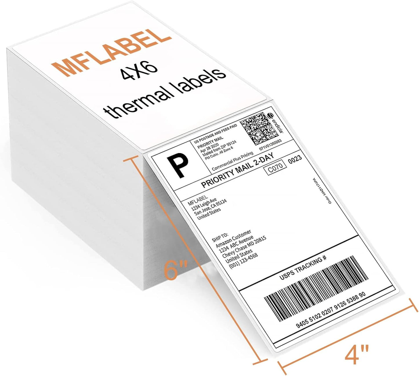 MFLABEL Fanfold 4" x 6" Direct Thermal Labels White Perforated Shipping Label,32 Stacks,Total 32000 Labels