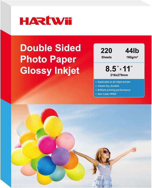 220Sheets Double Sided Photo Paper Glossy Brochure Flyer Paper Inkjet 8.5x11 44lb 160gsm Letter Size for All Dye Ink Printers