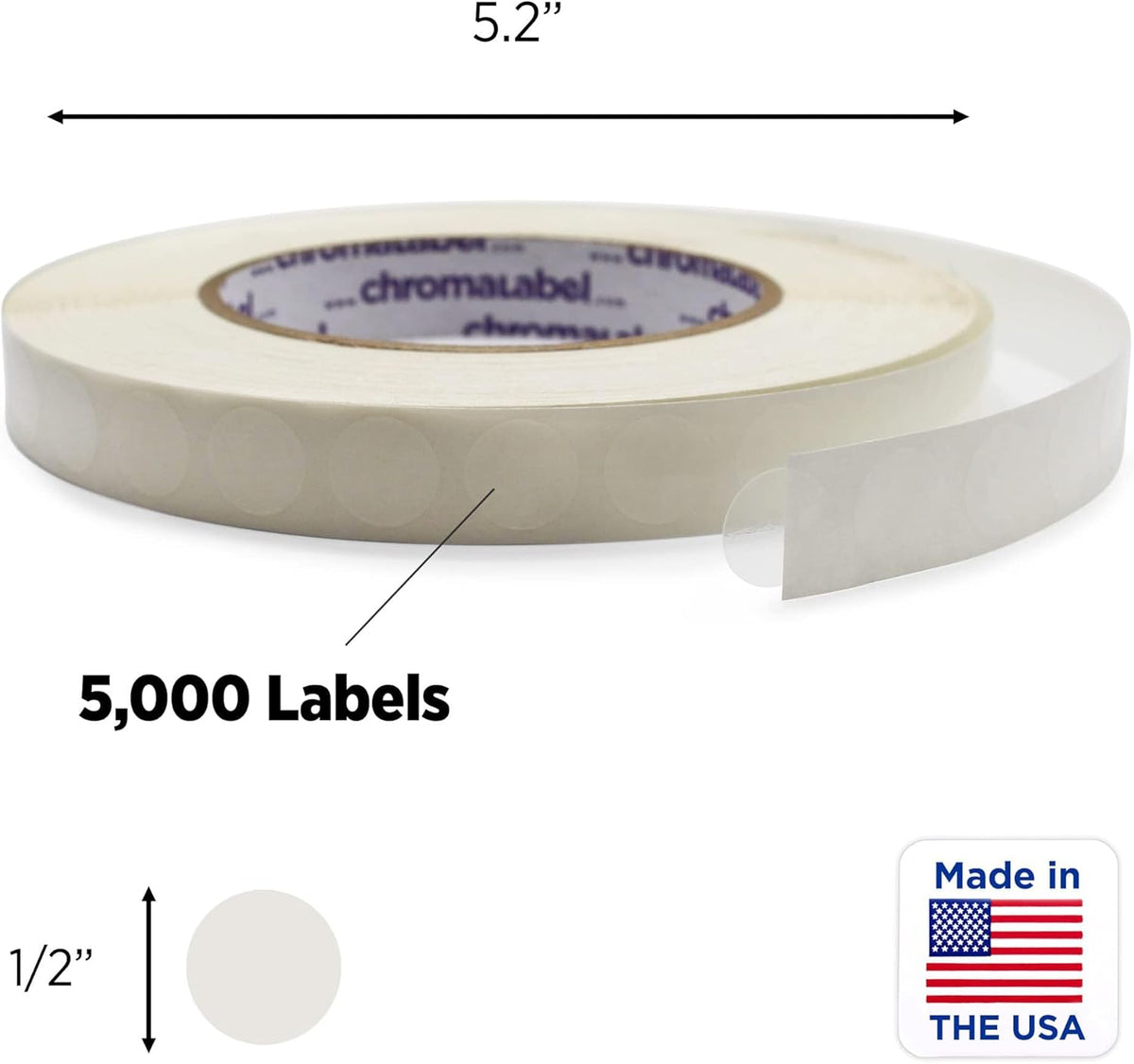ChromaLabel 0.50 inch Round Clear Transparent Dot Stickers, 5000/Roll, Non-Perforated