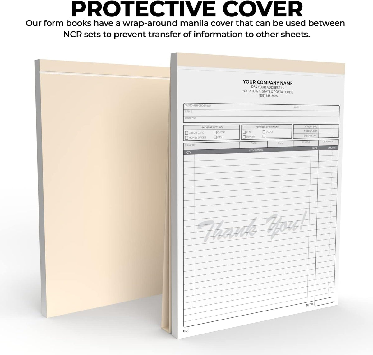 Custom 8.5" x 11" Carbonless NCR Books in 3-Part Triplicate Invoices, Receipts, Work Orders, Sales Orders, Purchase Orders, Estimates, Quote Forms with Your Company/Business Name (66 Sets)