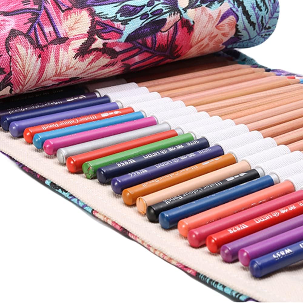 DIYOMR 24/36/72 Slots Pencil Wrap Pencil Rolls, Artist Colored Pencils Roll Up Bag Short Brushes Pouch Case Pencils Organizer for Drawing Coloring and Sketching (Maple Leaves, 36slots)