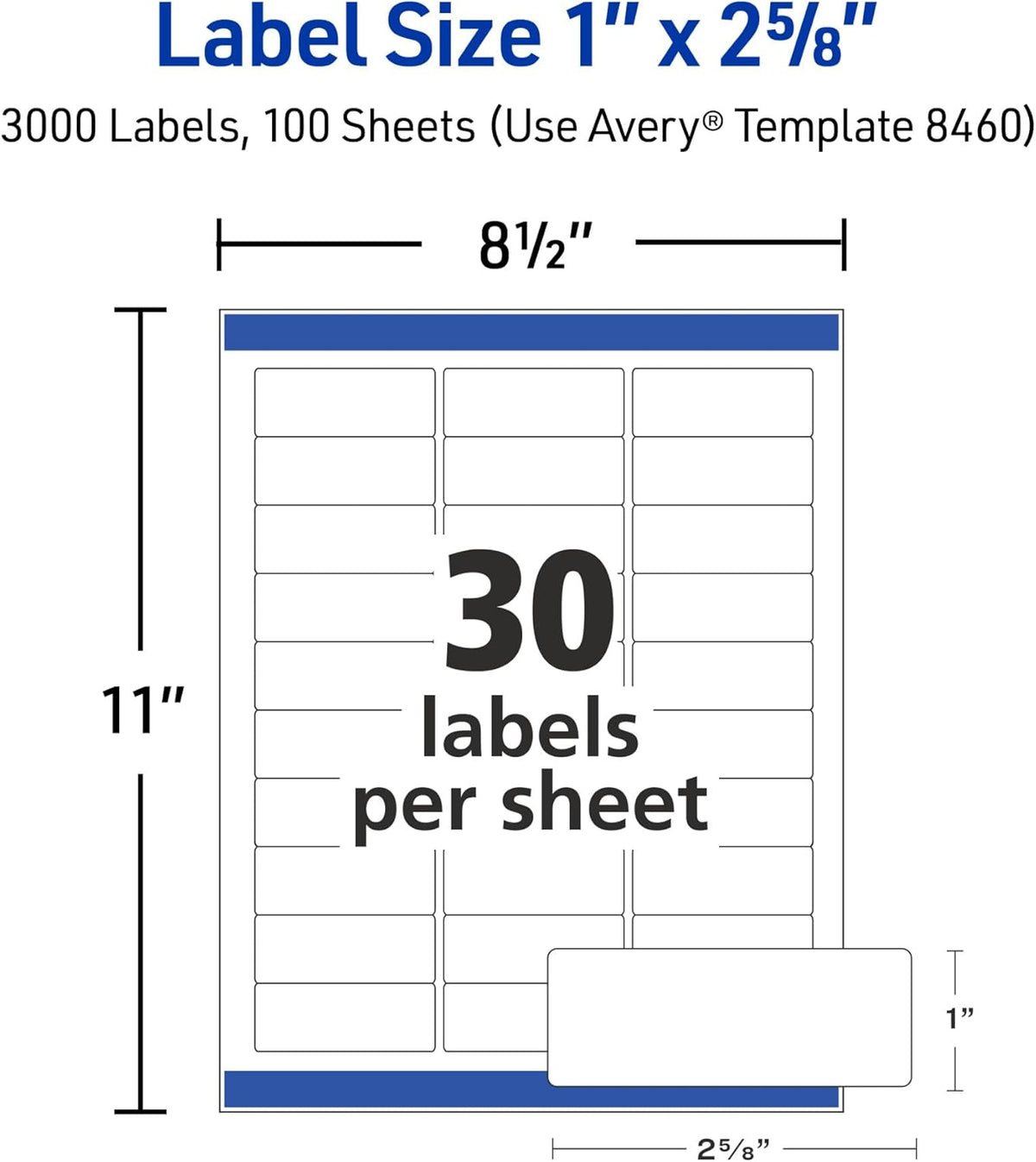 Avery Easy Peel Printable Address Labels with Sure Feed, 1" x 2-5/8" Customizable Stickers, White, 3,000 Blank Mailing Labels per Pack, Great for Mailing, Shipping, and More (5-Pack of 8460)
