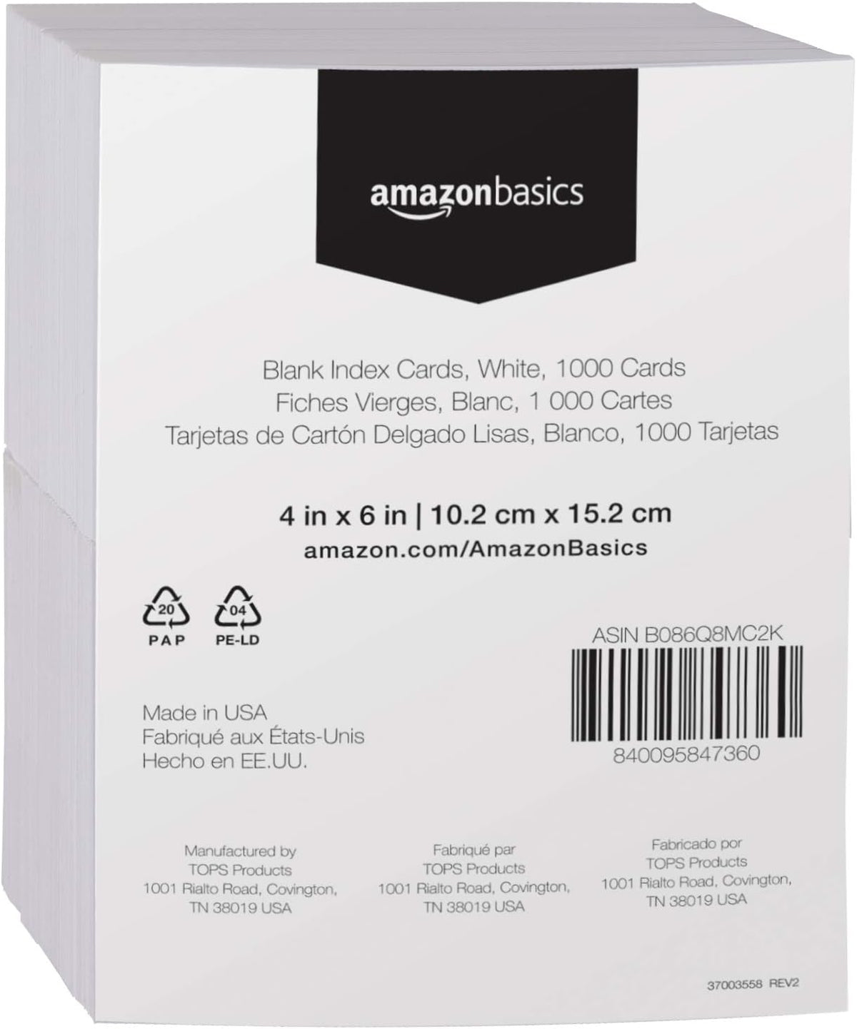 Amazon Basics Blank Index Cards, White, 4" x 6", 1000 Count (Pack of 2)