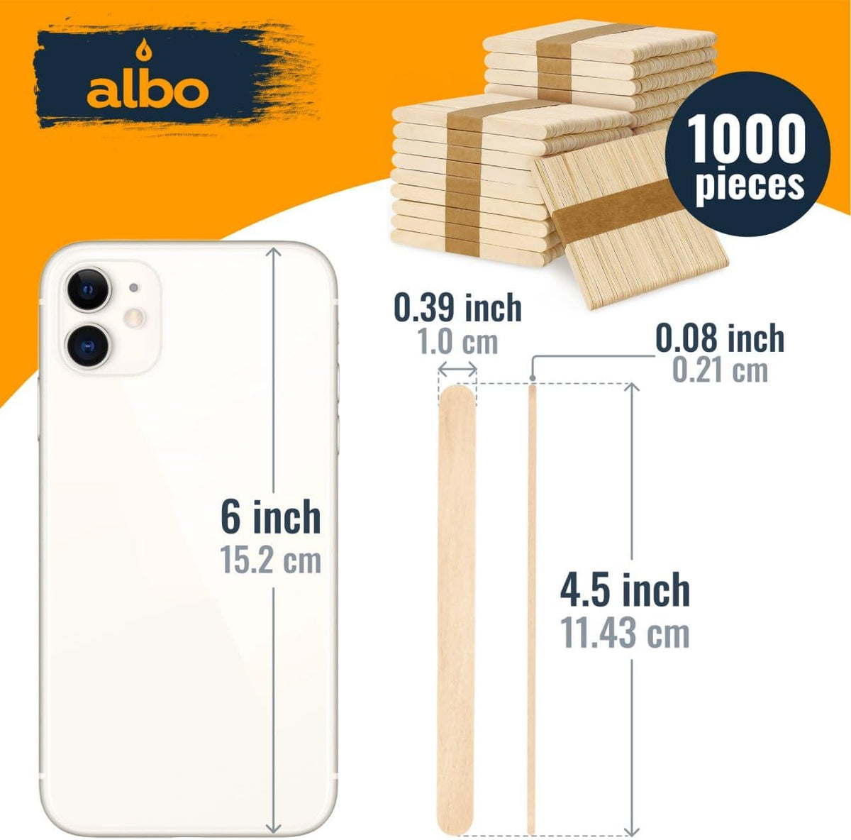 ALBO 1000 Pack 4.5" Wood Popsicle Sticks | Food-Safe Ice Cream, Cake Pop & Chocolate Molds | Waxing Applicators, Epoxy Resin Stir Sticks, Tongue Depressors | Bulk DIY Craft Supplies for Kids & Pros