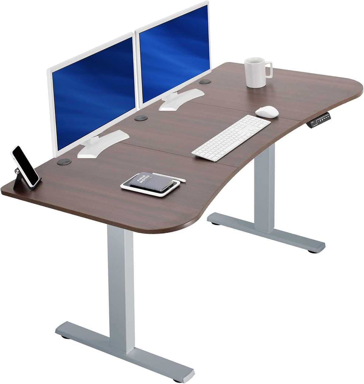 VIVO Electric 63 x 32 in Standing Desk, Memory Height Adjustment, 1B Series, Dark Walnut Top Gray Frame, DESK-KIT-1G1D