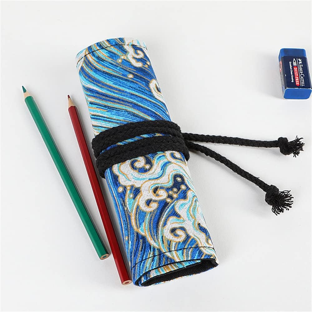 DIYOMR 24/36/72 Slots Pencil Wrap Pencil Rolls, Artist Colored Pencils Roll Up Bag Short Brushes Pouch Case Pencils Organizer for Drawing Coloring and Sketching (Blue Ocean, 36slots)
