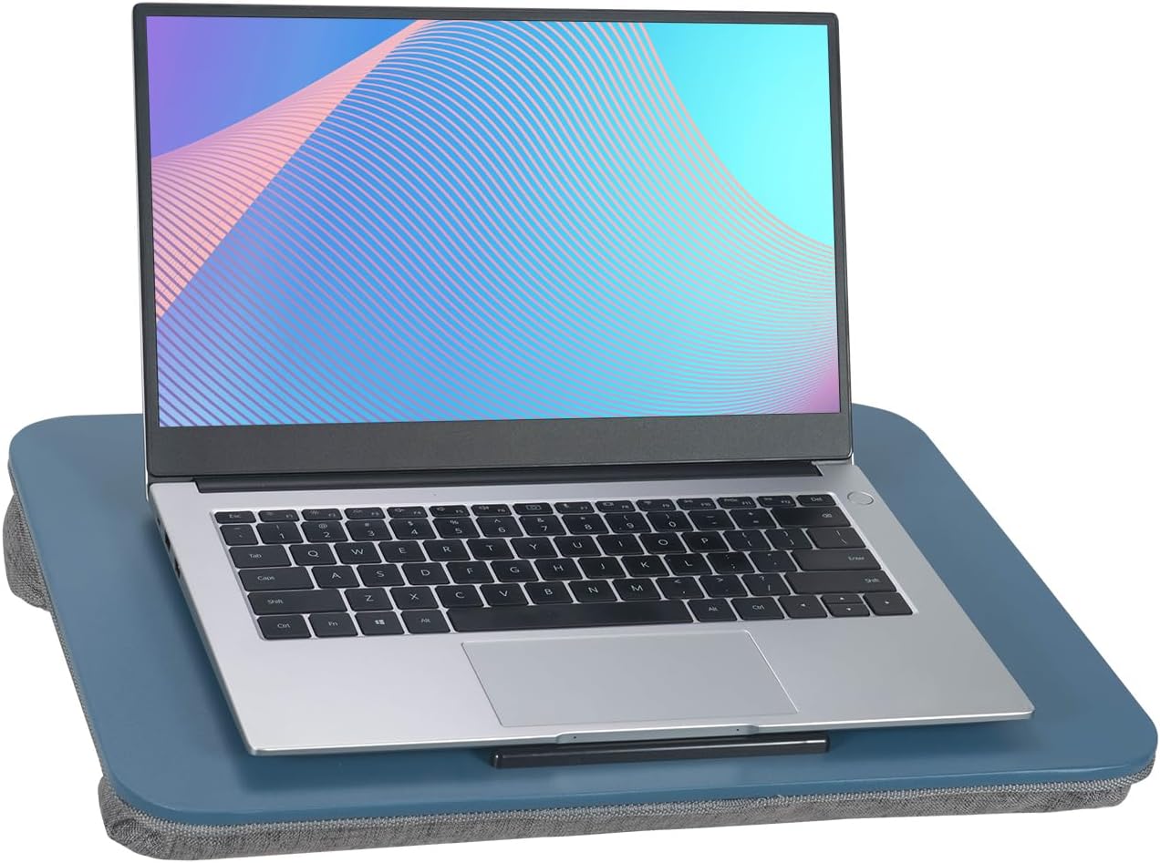 Portable Laptop Desk Fits Up to 16“ Laptops, with Tablet Slot, Built-in Cushion, Great for Home & Office,Lap Desk for Laptop,Lap Desk with Cushion (Blue, Medium)