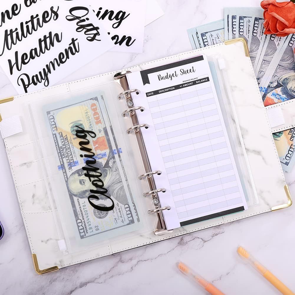 SKYDUE Budget Binder, Money Saving Binder with Zipper Envelopes, Cash Envelopes and Expense Budget Sheets for Budgeting (Mabble)
