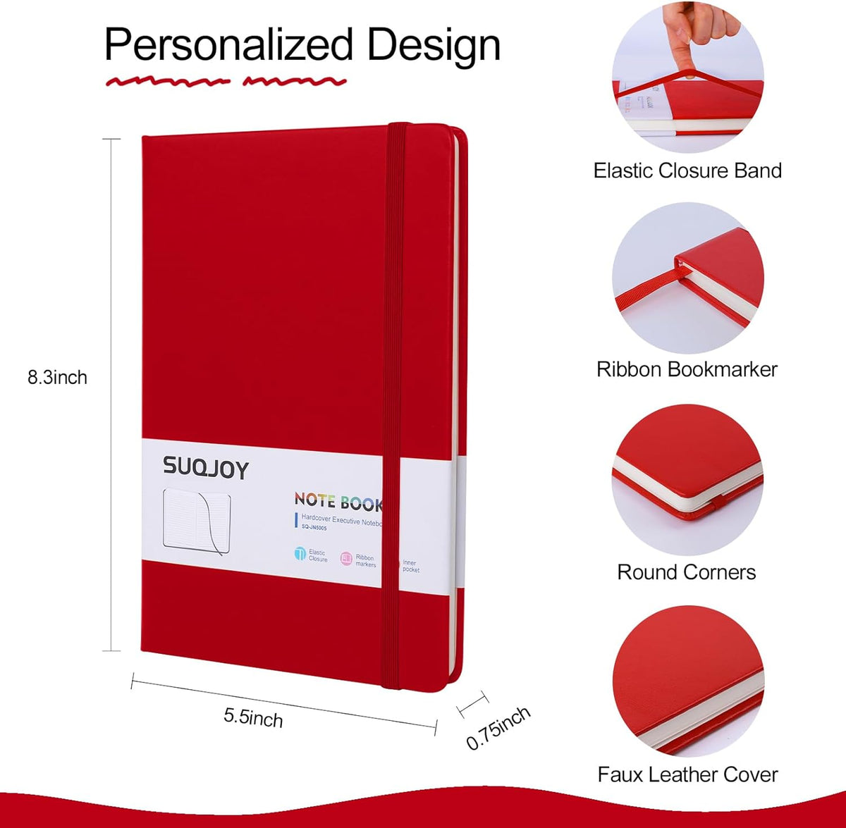 Lined Journal Notebook for Women Men,5.5"x8.3",100 GSM Thick Paper, A5 Hardcover Leather Journaling Notebooks for Writing,Travel,Work & School,College Ruled Notebooks for Note Taking Diary(Red)