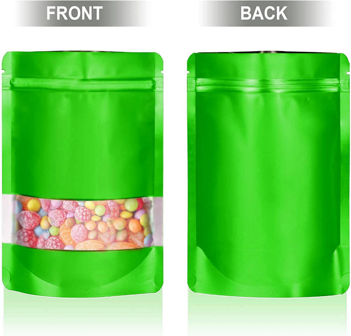 5.9"x8.6" 120pcs Mylar Bags for Food Storage,Smell Proof Bag with Matte Window Resealable Food Storage Bags for Small Business, Stand-up Foil Pouch Packaging Freeze Dried Candy Bag（Green）