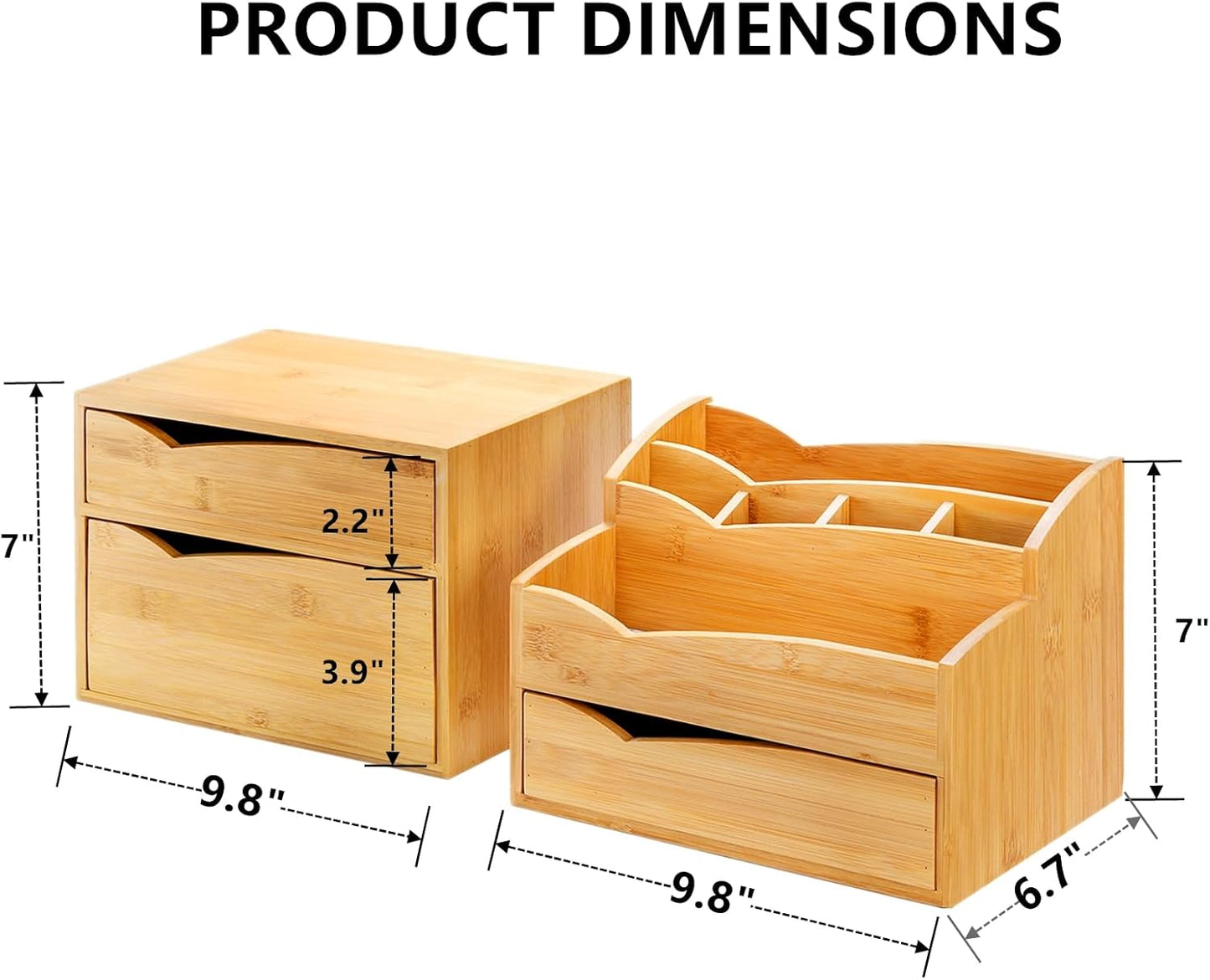 Yopay 2 Pack Bamboo Desk Organizer, Stackable Desktop Organizers with 3 Drawers, Bamboo Office Tabletop, Countertop Organization for Stationery, Makeup Vanity, Fully Assembled
