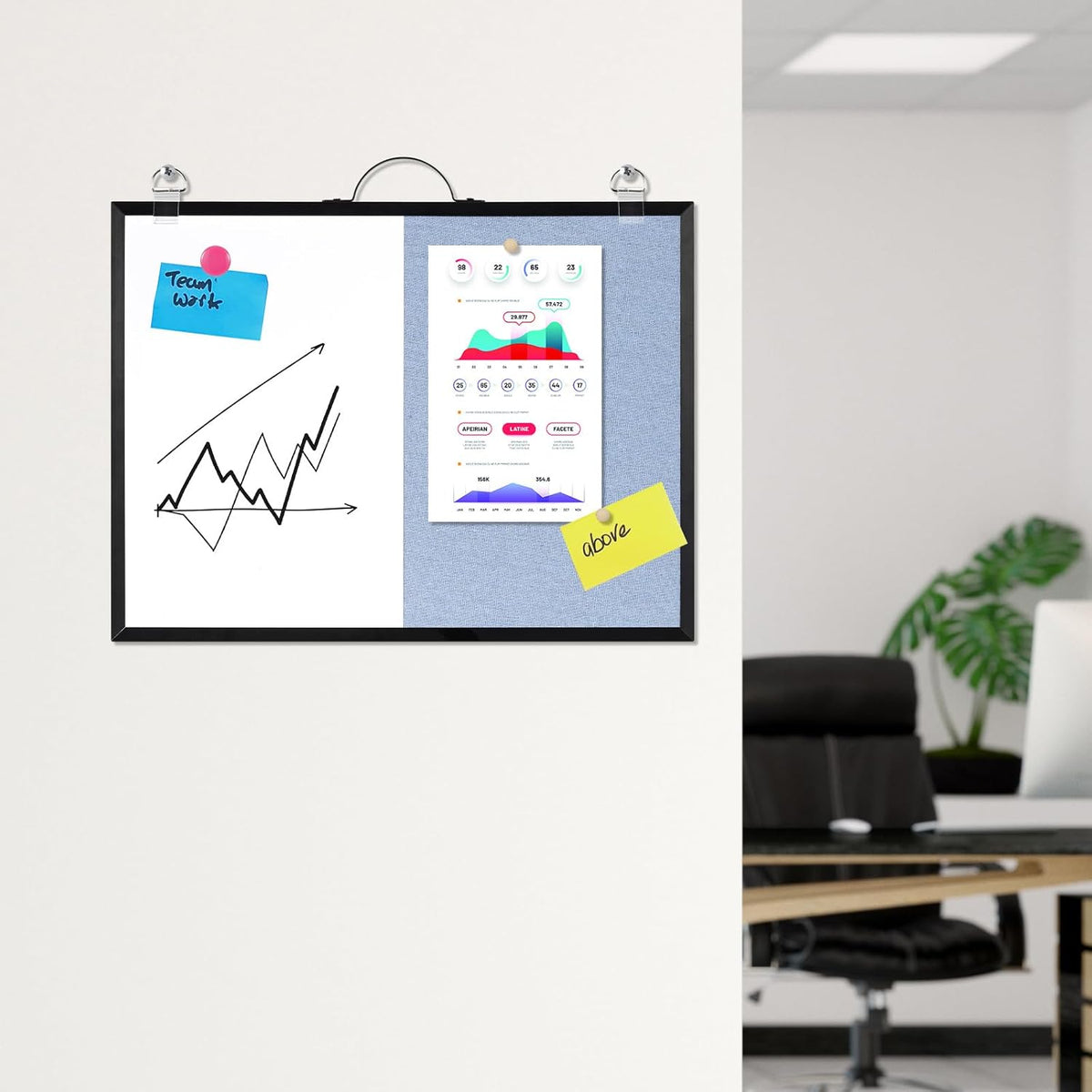 White Board Linen Bulletin Board Combo, 16"x12", Double-Sided Magnetic Dry Erase Cork Board for Walls, Aluminum Frame Small Pin Board with Handles for Home, Office, School, Light Blue Felt