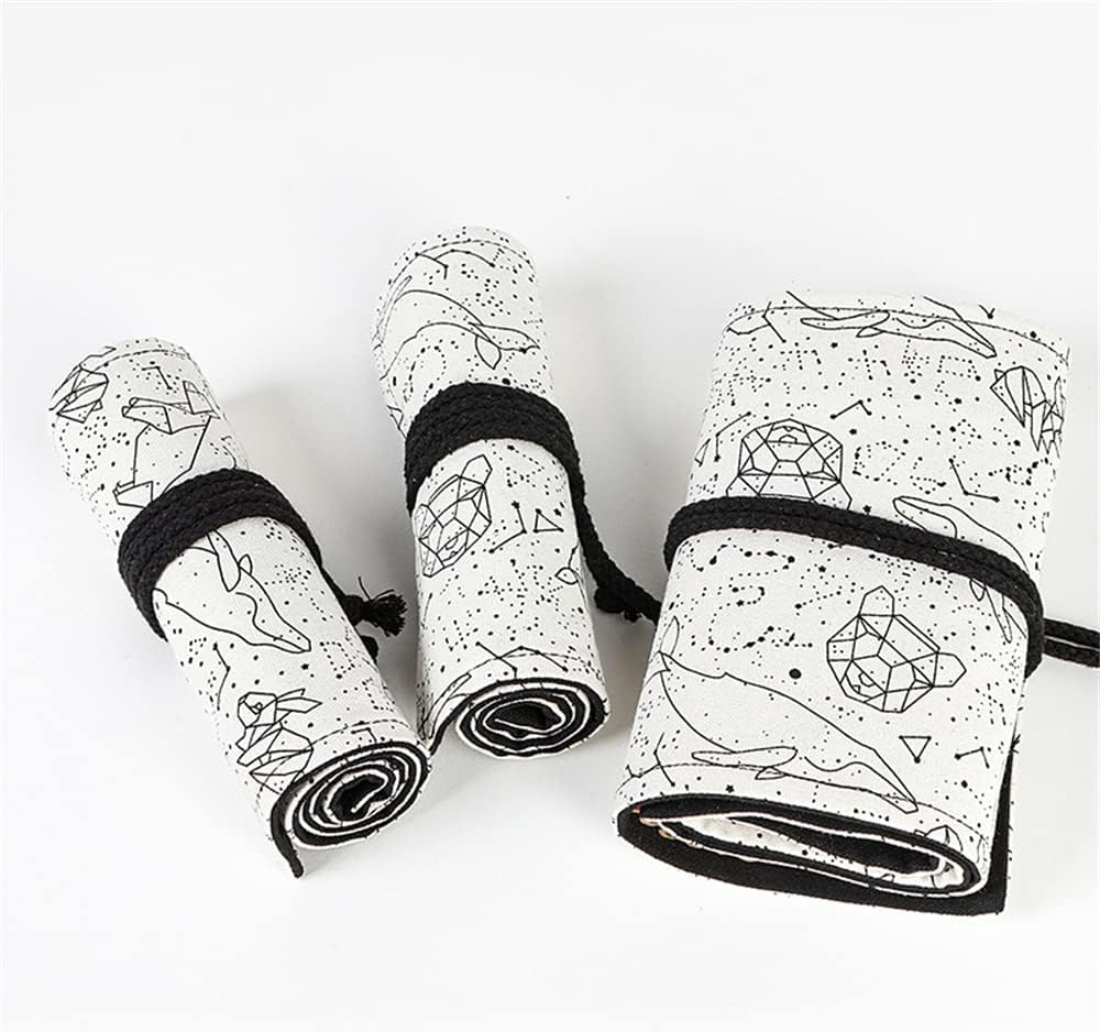 DIYOMR 24/36/72 Slots Pencil Wrap Pencil Rolls, Artist Colored Pencils Roll Up Bag Short Brushes Pouch Case Pencils Organizer for Drawing Coloring and Sketching (White Starry Sky, 72slots)