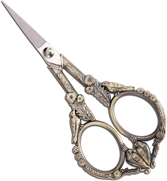 Embroidery Scissors, Small Sharp Pointed Sewing Scissors for Craft Cross Stitch Needlework Artwork Knitting Thread Yarn Detail Cutting Tools, 4.6in Little Bronze Bird Scissor