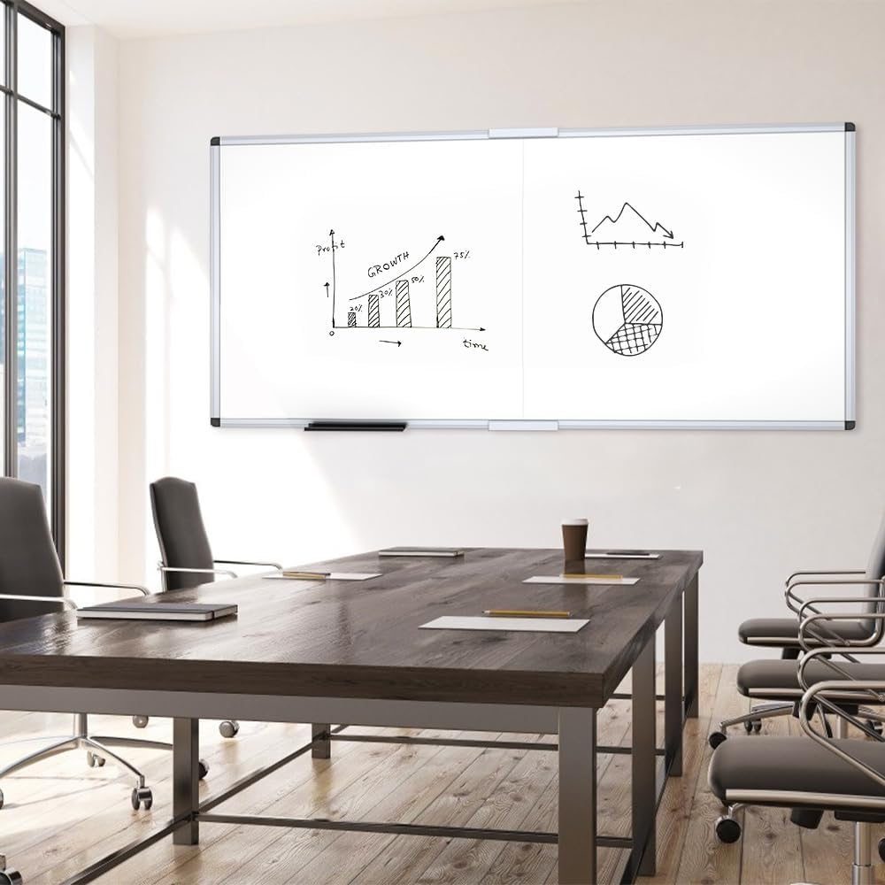 VIZ-PRO Magnetic Dry Erase Board, 72 X 48 Inches, Foldable Wall-Mounted Whiteboard with Silver Aluminum Frame & Marker Tray for School Office and Home 6' X 4'