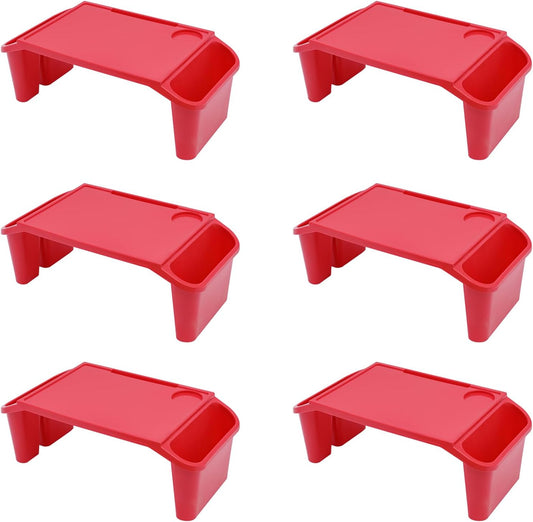 6 Pack Kids Lap Desk Tray with Storage Slots, Portable Lap Desk, Activity Tray, Drawing, Stackable, Writing, Eating, Classroom, 19.69" L x 9.84" W x 7.1" H (Red)