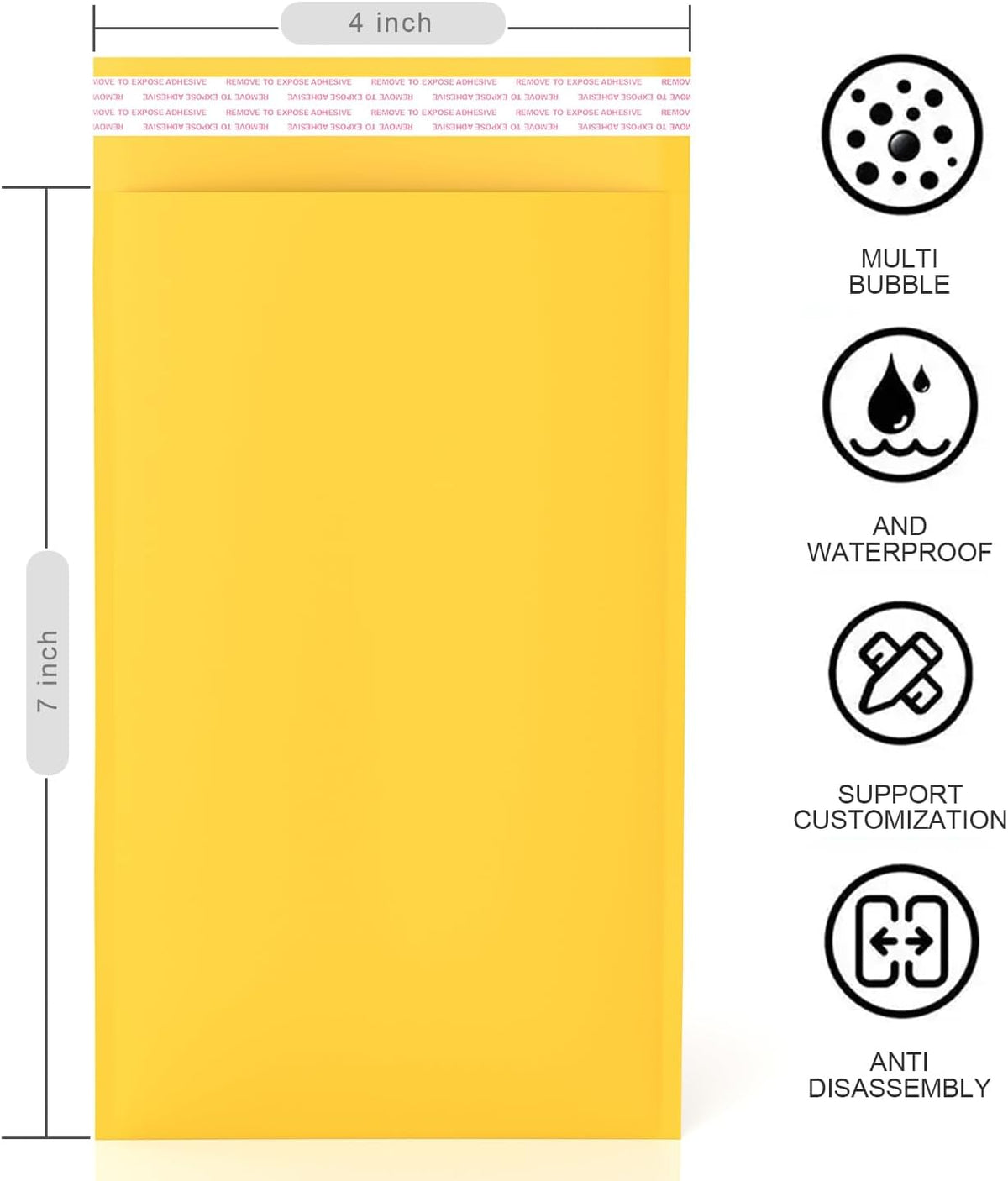 4x7 Inch Yellow Kraft Bubble Mailers - Heavy-Duty Privacy Shipping Bags with Peel-and-Seal Adhesive, Shockproof Packaging for Fragile Items, Jewelry & Documents (50 Pack)
