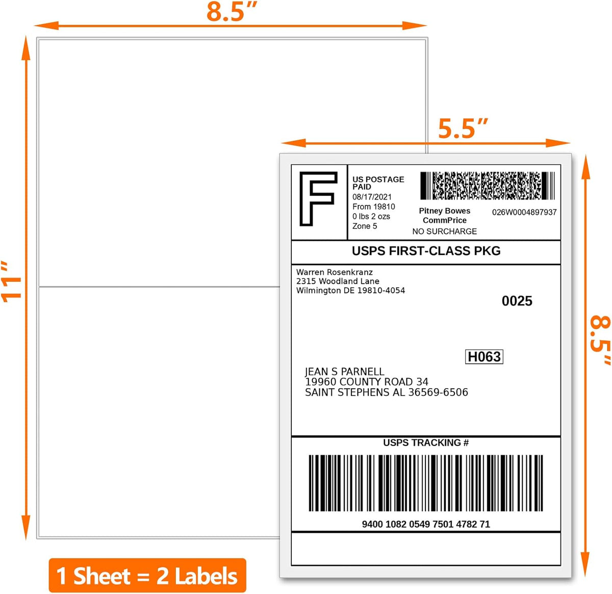 1000 Half Sheet Self Adhesive Shipping Labels, 8.5" x 5.5" Address Labels for Laser & Inkjet Printers(1000 labels-500 Sheet)