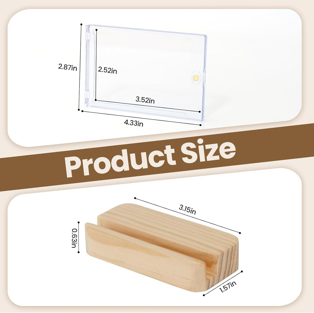 2 Pack Magnetic Card Holders for Trading Cards - 35pt Hard Plastic Card Protectors with 2 Wooden Stands, Baseball Trading Card Stands for Storage and Display, Card Case for MTG, Sports and Game Cards