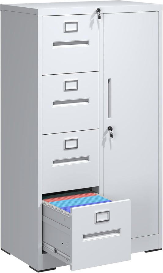 4 Drawer Filing Cabinet with Lock, Metal Storage Locker Cabinets for Home Office, File Cabinet for Hanging File Folders Letter/Legal/A4/F4 Size Documents, Assembly Required